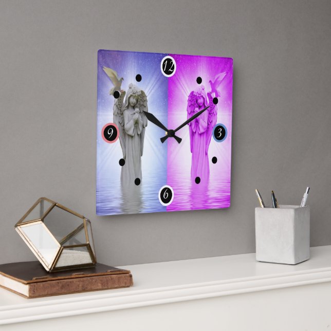 Pink Night and Day Angel Square Wall Clock (Office)