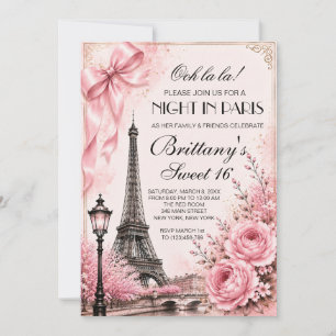 Pink Night in Paris Sweet 16 Custom Invitation