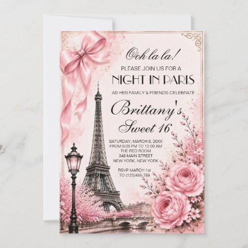 Pink Night in Paris Sweet 16 Custom Invitation