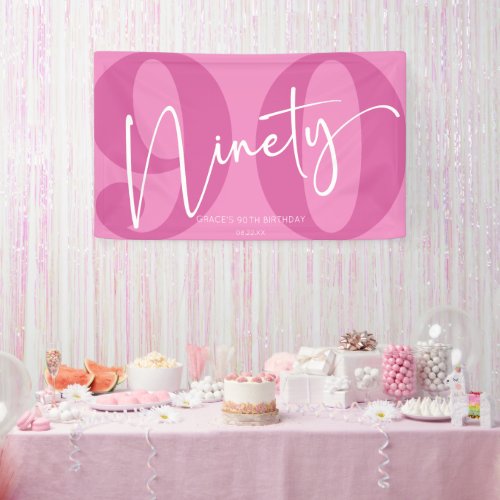 Pink Ninety 90th Ninetieth Birthday Party Banner