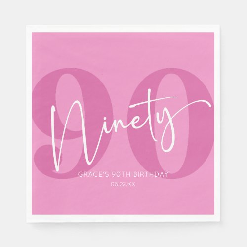 Pink Ninety 90th Ninetieth Birthday Party Napkins