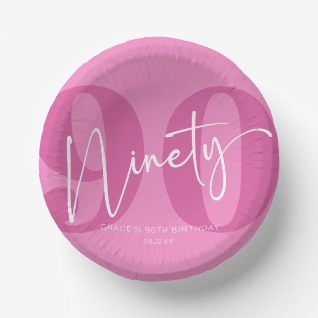 Pink Ninety 90th Ninetieth Birthday Party Paper Bowls (Front)