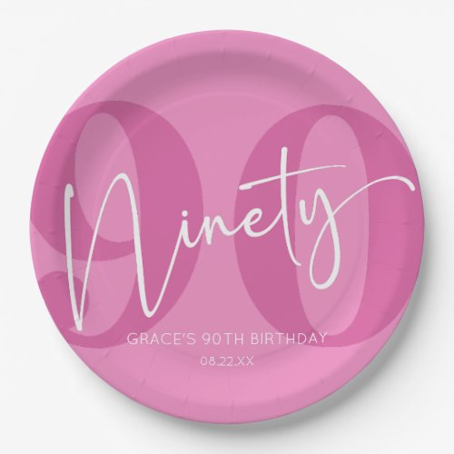 Pink Ninety 90th Ninetieth Birthday Party Paper Plates