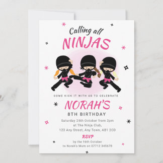 Pink Ninja Birthday Invitation Girls Karate Party