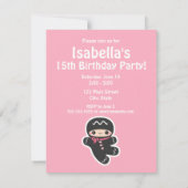 Pink Ninja Birthday Party Invitations (Back)