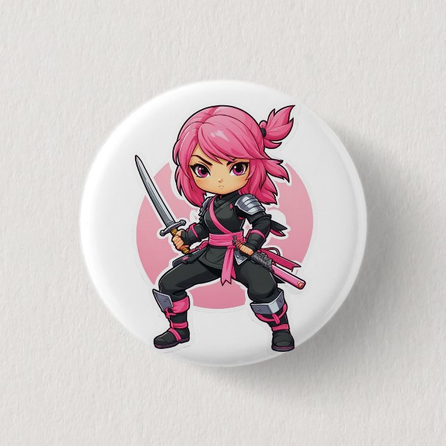 Pink Ninja Girl Button (Front)