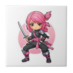 Pink Ninja Girl Ceramic Tile