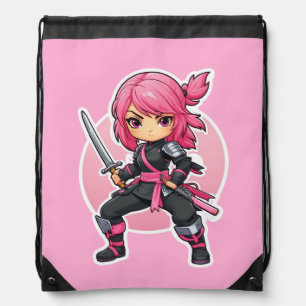 Pink Ninja Girl Drawstring Bag