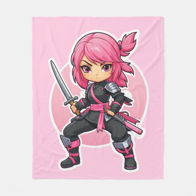 Pink Ninja Girl Fleece Blanket (Front)