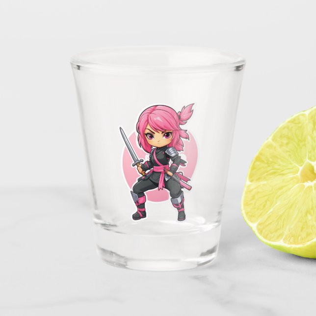 Pink Ninja Girl Shot Glass (Front)