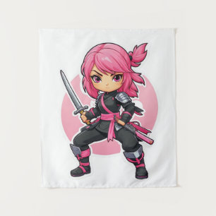 Pink Ninja Girl Tapestry