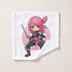 Pink Ninja Girl Wash Cloth