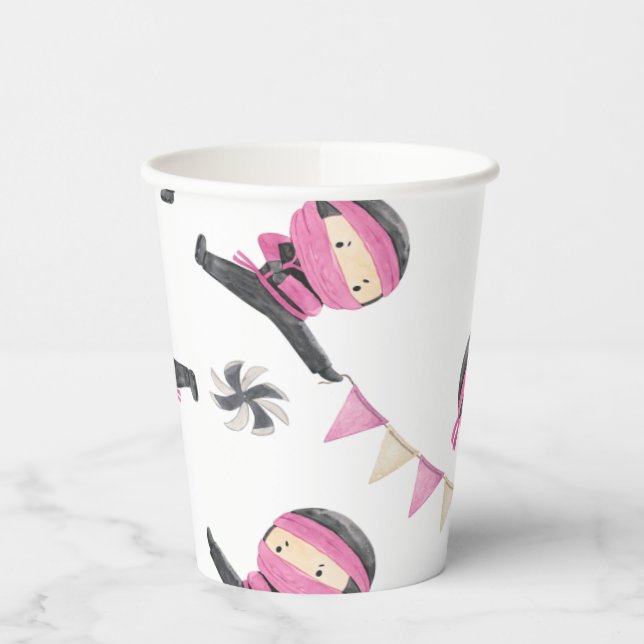 Pink Ninja Party Paper Cups (Left)