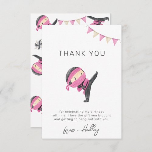 Pink Ninja Party Thank You Card
