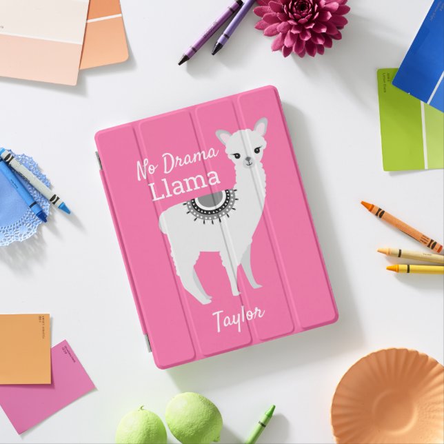 "Pink No Drama Llama" Customizable iPad Smart Cover (In Situ)