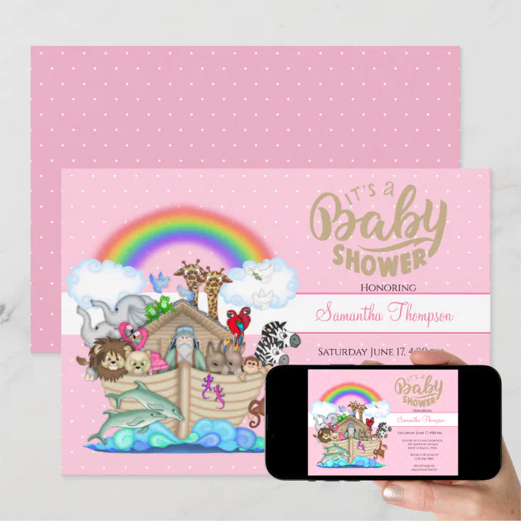 Pink Noah's Ark Baby Shower Invitation | Zazzle
