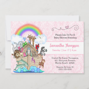 Pink Noah's Ark Baby Shower Invitation