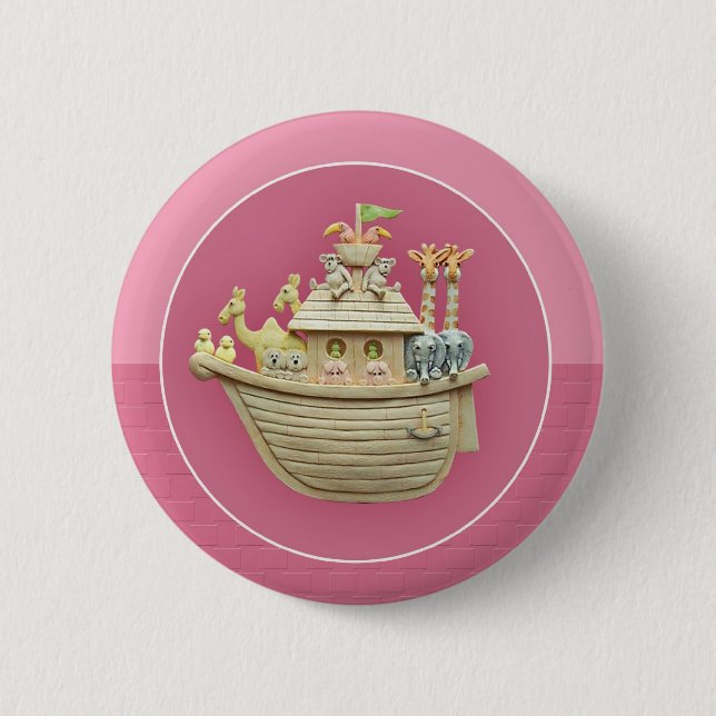Pink Noah's Ark Pinback Button (Front)