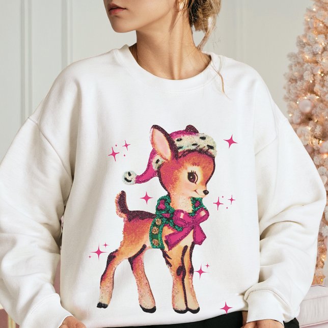 PINK NOEL Cute Retro Reindeer Holiday Sparkle Xmas Sweatshirt (Creator Uploaded)