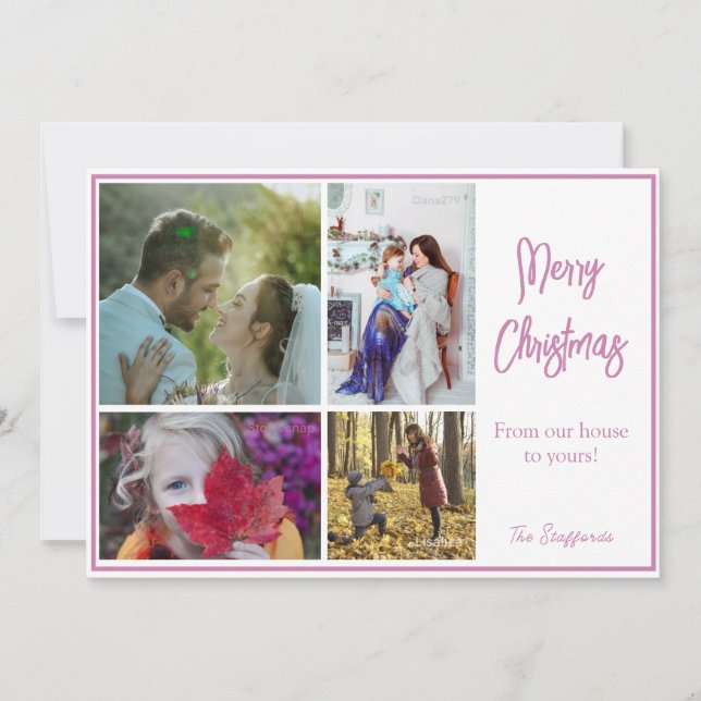 Pink Noel Photo Christmas Card (Front)