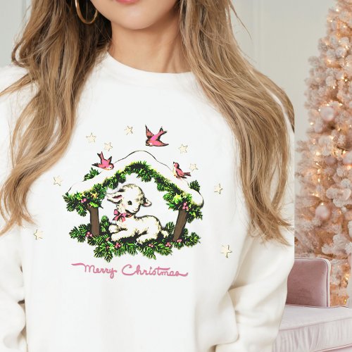 PINK NOEL Vintage Winter Lamb Cute Merry Christmas Sweatshirt