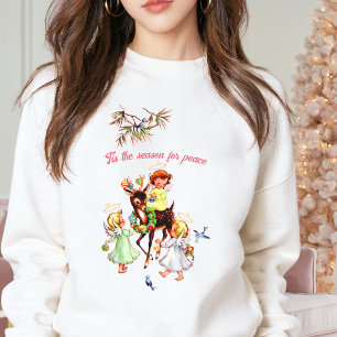 PINK NOEL Vintage Xmas Reindeer Angel Custom Text Sweatshirt
