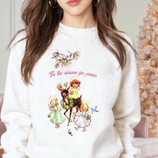 PINK NOEL Vintage Xmas Reindeer Angel Custom Text Sweatshirt