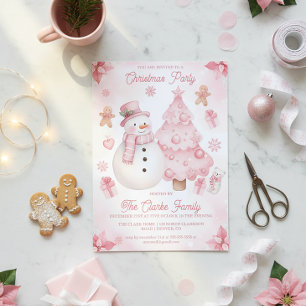 Pink Nontraditional Snowman Tree Christmas Party Invitation