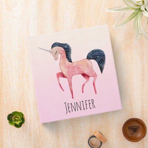 Pink Nordic Unicorn with Black Mane 3 Ring Binder