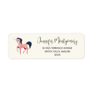 Pink Nordic Unicorn with Black Mane Address Label