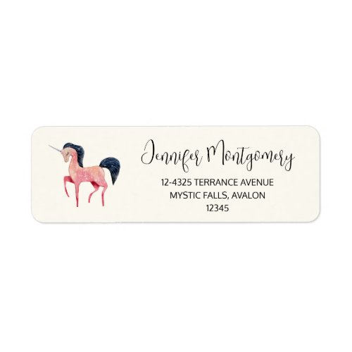 Pink Nordic Unicorn with Black Mane Address Label