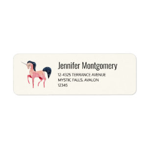 Pink Nordic Unicorn with Black Mane Address Label