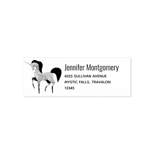Pink Nordic Unicorn with Black Mane Address Self-inking Stamp (Design)
