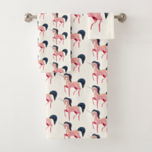 Pink Nordic Unicorn with Black Mane Bath Towel Set