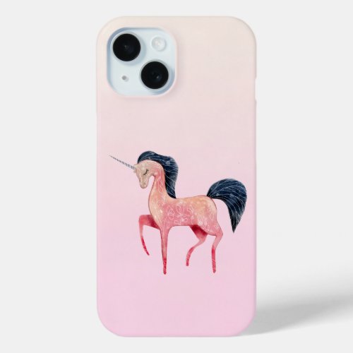 Pink Nordic Unicorn with Black Mane iPhone 15 Case