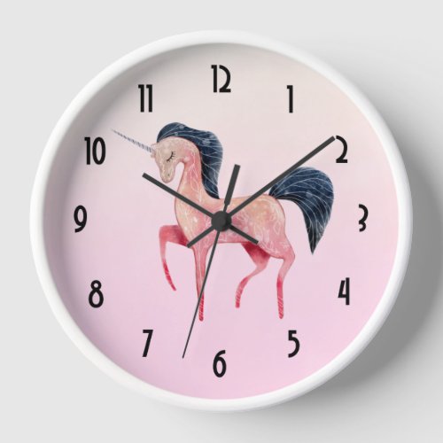 Pink Nordic Unicorn with Black Mane Clock