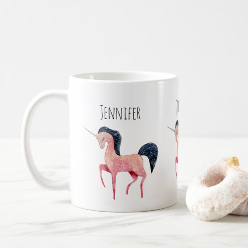 Pink Nordic Unicorn with Black Mane Coffee Mug