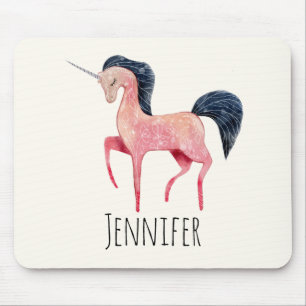 Pink Nordic Unicorn with Black Mane Mouse Pad