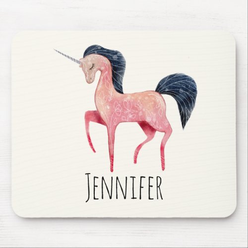 Pink Nordic Unicorn with Black Mane Mouse Pad