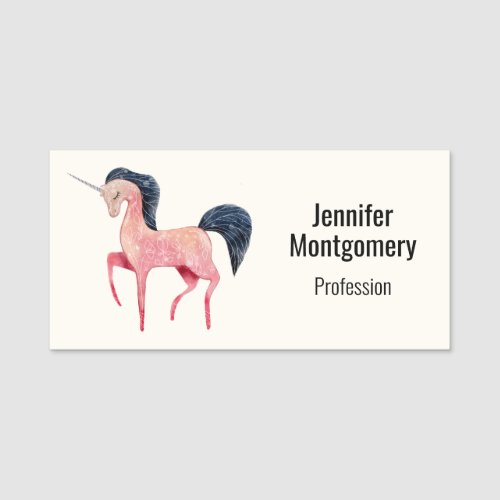 Pink Nordic Unicorn with Black Mane Name Tag