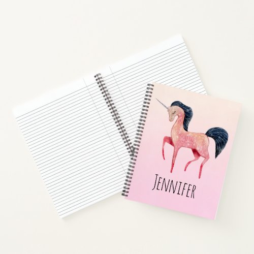 Pink Nordic Unicorn with Black Mane Notebook