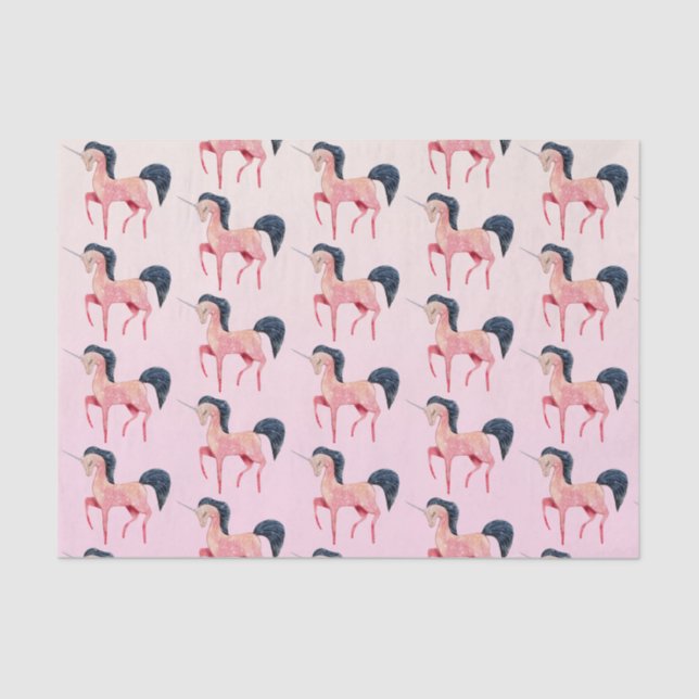 Pink Nordic Unicorn with Black Mane Pattern Tissue Paper (Front)