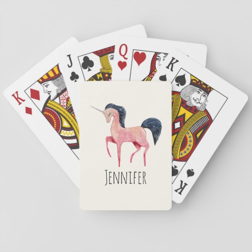 Pink Nordic Unicorn with Black Mane Poker Cards