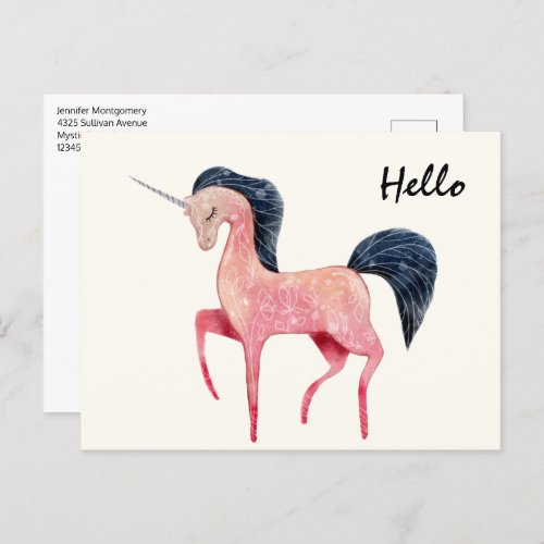 Pink Nordic Unicorn with Black Mane Postcard