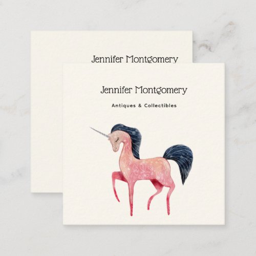 Pink Nordic Unicorn with Black Mane Square Business Card