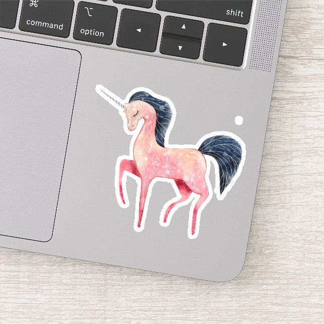 Pink Nordic Unicorn with Black Mane Sticker (Detail)
