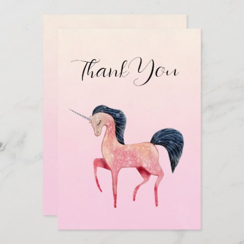 Pink Nordic Unicorn with Black Mane Thank You Card
