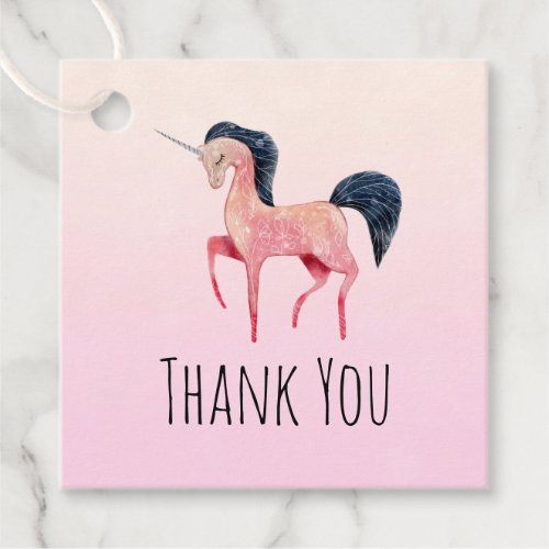 Pink Nordic Unicorn with Black Mane Thank You Favor Tags