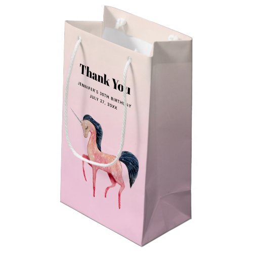 Pink Nordic Unicorn with Black Mane Thank You Small Gift Bag