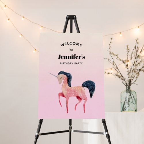 Pink Nordic Unicorn with Black Mane Welcome Foam Board